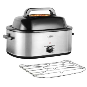 20 QT Silver Electric Chicken Turkey Roaster: Roasting Pan with See-Through Glass Lid  |  Toaster Ovens Kitchen Appliances Silver