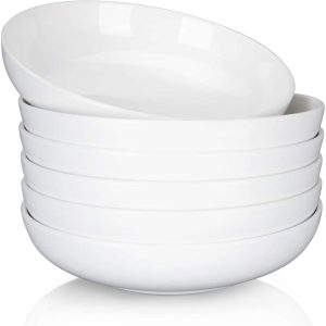 22 Ounce Porcelain Pasta Bowls Set of 6, Premium Ceramic Large Capacity Plates  |  Bowls Bowls Black, Grey, White