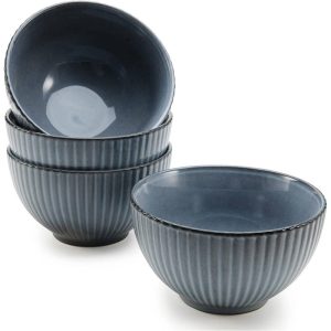 22 oz. Fluted Cereal Bowls Set of 4  |  Bowls Bowls Blue, Grey, White