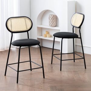 24 in. Rattan Counter Height Bar Stools with Faux Leather Seat (set of 2)  |  Counter and Bar Stools Counter & Bar Stools Black, Brown, White