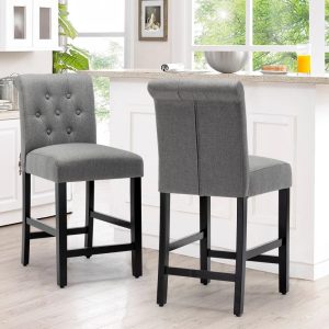 24 Inches Counter Height Bar Stools with Button Tufted Back Set of 2  |  Counter and Bar Stools Counter & Bar Stools Beige, Grey