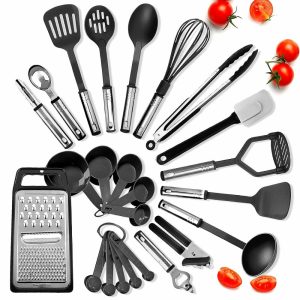 24 piece Kitchen Cooking Utensil Set – Stainless Steel, Non-Stick, Dishwasher Safe, and Heat Resistant  |  Bakeware Bakeware Bakeware