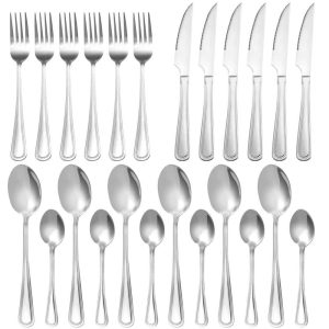 24 Piece Silverware Flatware Set Stainless Steel Utensils Cutlery Set  |  Flatware Dinnerware Flatware