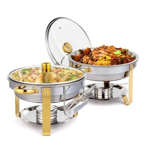 2/4/6/8 Sets 5 Qt Stainless Steel Round Chafing Dish  |  Serveware Dinnerware Gold, Silver