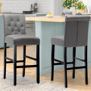 28 Inches Barstools Upholstered Bar Stools Pub Chairs with Button Tufted Back set of 2  |  Counter and Bar Stools Counter & Bar Stools Beige, Grey