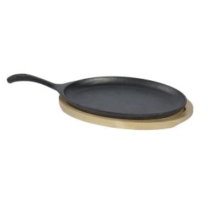 2pc Small oval fajita set with wooden trivet  |  Grill Pans and Griddles Black