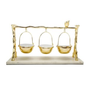 3 Hanging Bowls on Gold Branch and Marble Base  |  Bowls Bowls Bowls