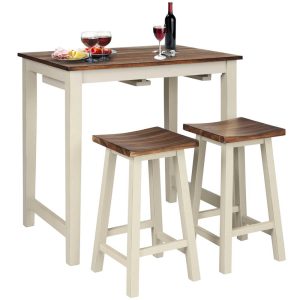 3-Piece Bar Table Set Counter Pub Table& 2 Saddle Bar Stools w/  |  Bar Tables Bar Tables Bar Tables