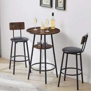 3-Piece Bar Table Set,2-Tier Round Bistro Dining Table & PU Stools  |  Bar Tables Bar Tables Bar Tables