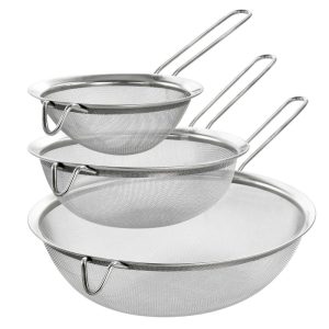 3 Piece Stainless Steel Frying Strainer Set in Silver  |  Kitchen Tools Kitchen Tools Kitchen Tools