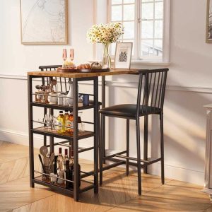 3 Pieces Bar Table Set and Chairs Set for 2 with 3 Storage Shelves  |  Bar Tables Bar Tables Bar Tables