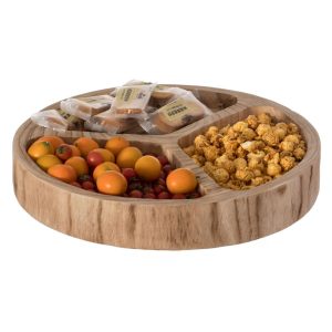 3 Sectional Round Snack Tray for Dining Table and Kitchen Decoration  |  Serveware Dinnerware Brown