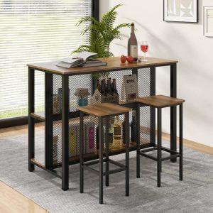 3-Tier Bar Table with Storage Metal Frame Adjustable Foot Pads for Dining Room – 47.5″ x 24″ x 36″  |  Bar Tables Bar Tables Bar Tables