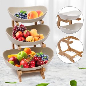 3 Tier Ceramic Fruit Basket Holder Dining Table Fruit Tray  |  Serveware Dinnerware Brown, White