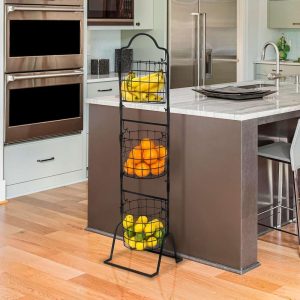 3 – Tier Hanging Basket – Oval Shaped  |  Pantry Organizer Kitchen Storage Black