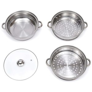 3 Tier Stainless Steel Steamer Pot Set for Healthy Cooking  |  Slow Cookers Kitchen Appliances Silver