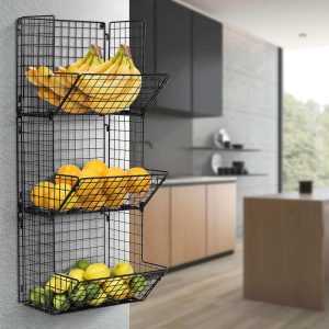 3 Tier Wall Mounted Storage Rack – Black  |  Pantry Organizer Kitchen Storage Black