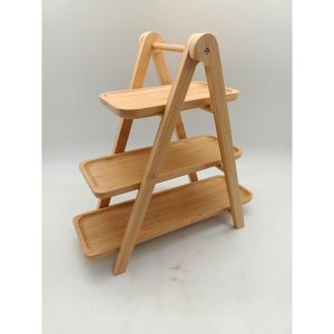 3-tiers Bamboo Ladder Serving trays and stand  |  Serveware Dinnerware Brown