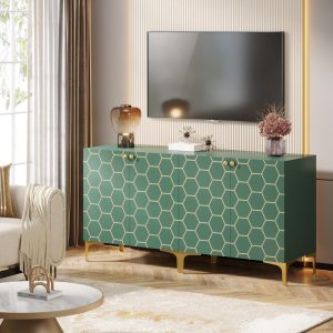 31.5” Modern Accent Storage Cabinet for Living Room Kitchen (Set of 2 )  |  Pantry Cabinets Kitchen Furniture Green, White