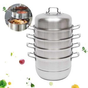 32.5cm 5 Tier Stainless Steel Steamer Pot Set  |  Slow Cookers Kitchen Appliances Silver