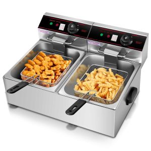 3400w Electric Countertop Deep Fryer Dual Tank Commercial – Stainless Steel  |  Air Fryers Air Fryers Air Fryers