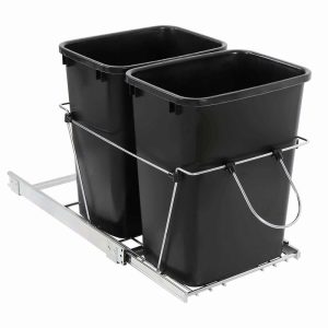 35 Quart Double Garbage Can Pull Out Trash Container  |  Kitchen Trash Cans Kitchen Storage Black