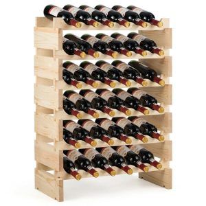 36 Bottle Modular Wine Rack 6 Tier Stackable Wooden Display – See Details  |  Wine Racks Kitchen Storage Multi