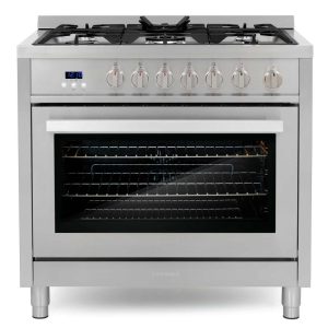 36 in. 3.8 cu. ft. Single Oven Gas Range with 5 Burner Cooktop and Heavy Duty Cast Iron Grates in Stainless Steel  |  Major Appliances Kitchen Appliances Major Appliances