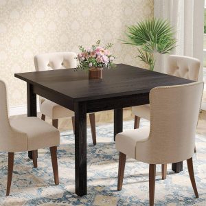 39.4 Inches Square 2-4 People Dining Table with Solid Wood Legs for Living Room Dining Room  |  Kitchen and Dining Tables Kitchen & Dining Tables Black, Brown