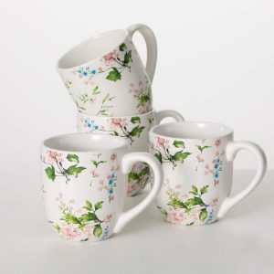 4.25″ Peacock & Floral Mug Set of 4, Ceramic  |  Mugs Dinnerware Mugs