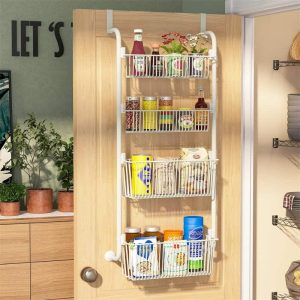 4 Baskets Over the Door Pantry Organizer Rack  |  Pantry Organizer Kitchen Storage Pantry Organizer