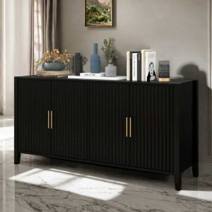 4-Doors Accent Sideboard with 2-Shelves, Black  |  Buffets and Sideboards Buffets & Sideboards Black, White