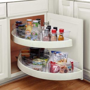 4-Pack Lazy Susan Organizer w/ Front Handle, Wedge Storage Bin Cabinet Container  |  Food Storage Containers Food Storage Containers Clear