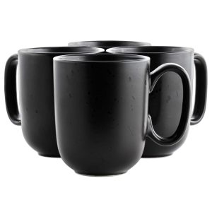 4 Piece 15 Ounce Round Stoneware Mug Set in Pepper  |  Mugs Dinnerware Black