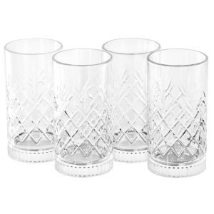 4 Piece 16 Ounce Diamond Embossed Glass Tumbler Set  |  Cups Cups Clear