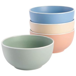 4 Piece 6 Inch Stoneware Cereal Bowl Set in Matte Assorted Colors  |  Bowls Bowls Bowls