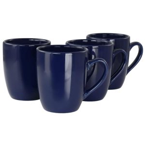 4 Piece Stoneware 14.4oz Coffee Mug Set in Navy Blue  |  Mugs Dinnerware Blue