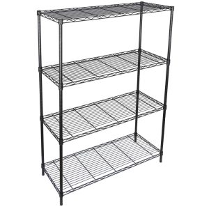 4 Shelf Heavy Duty Adjustable Steel Wire Rack  |  Pot Racks Kitchen Storage Black