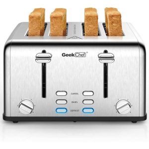 4 Slice Stainless Steel Toaster with Extra Wide Slots, Bagel, Defrost, Cancel Function, 6 Shade Settings and High Lift Lever  |  Toasters Kitchen Appliances Stainless Steel