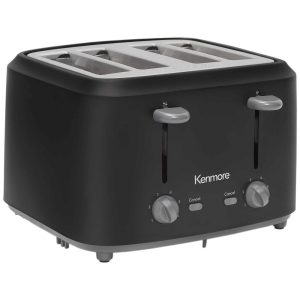 4-Slice Steel Toaster, Matte Black and Gray, Dual Controls  |  Toasters Kitchen Appliances Black