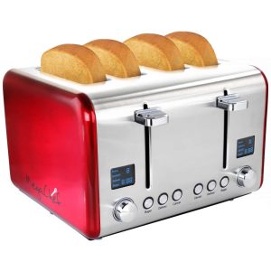 4 Slice Toaster in Stainless Steel Red  |  Toasters Kitchen Appliances Red