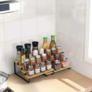 4-Tier Bamboo Spice Rack Organizer for Cabinet  |  Pantry Organizer Kitchen Storage Pantry Organizer