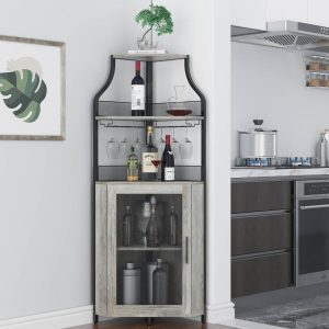 4-Tier Corner Wine Bar Rack Cabinet with Detachable Wine Rack  |  Wine Racks Kitchen Storage Brown, Grey, White