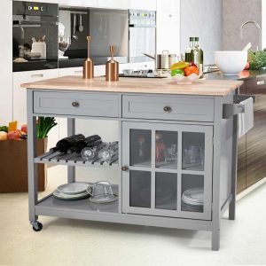 42″ Rolling Kitchen Island Microwave Cabinet Trolley Cart  |  Kitchen Carts Kitchen Carts Grey, White