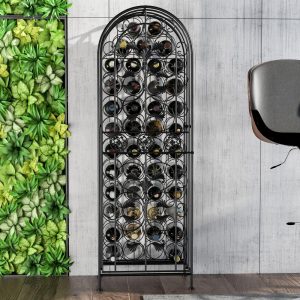 45-Bottle Modern Wine Organizer Decorative Portable Wrought Iron Wine Rack Jail – 18.1*14.2*52.8  |  Wine Racks Kitchen Storage Black