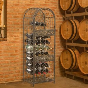 45 Bottle Wrought Iron Wine Rack Jail with Lock – Antique Bronze – 17.5*14.25*52  |  Wine Racks Kitchen Storage Black