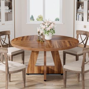 47 Inch Farmhouse Round Dining Table for 4 Kitchen Table  |  Kitchen and Dining Tables Kitchen & Dining Tables Black, Brown, Grey