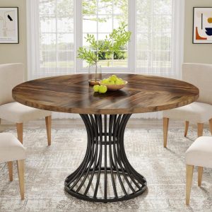 47-Inch Round Dining Table for 4-6 People, Farmhouse Dinning Room Table Circle Kitchen Table  |  Kitchen and Dining Tables Kitchen & Dining Tables Black, Brown, Grey