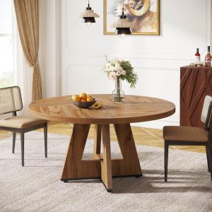 47 Inch Round Dining Table for 4, Wood Farmhouse Dinner Dinning Table for Kitchen Dining Living Room  |  Kitchen and Dining Tables Kitchen & Dining Tables Black, Brown