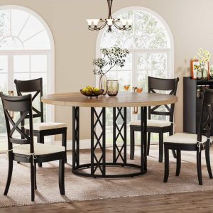 47″ Round Dining Table for 4-6 People, Rustic Kitchen Table  |  Kitchen and Dining Tables Kitchen & Dining Tables Brown